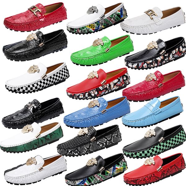 Luxusmarke LeItalian Designer Krokodilmuster echte glänzende Loaferschuhe Herren Damenschuhe Metallschnalle Schwarz Weiß Rot Blau Fahrschuh Flache Abendschuhe