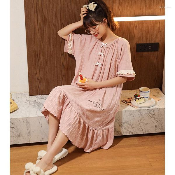 Frauen-Nachtwäsche-Sommer-Baumwollnachthemd-Frauen-koreanische nette Hauptkleidungs-weibliche Mädchen-Nachtkleid plus Größe M-4XL Sleepshirt-Muj