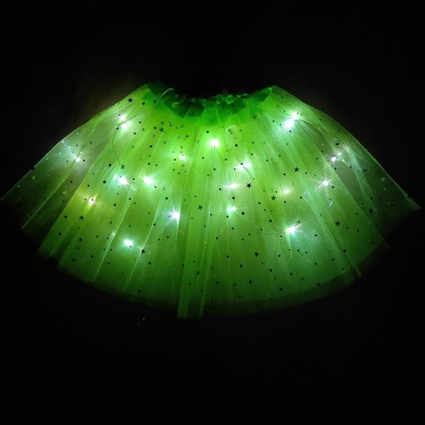 Röcke Licht LED Mädchen Kinder Kleidung Stern Tutu Rock Prinzessin Party Tutus Tüll Kind Ballett Tanz Jahr Fluoreszierend grün 230614