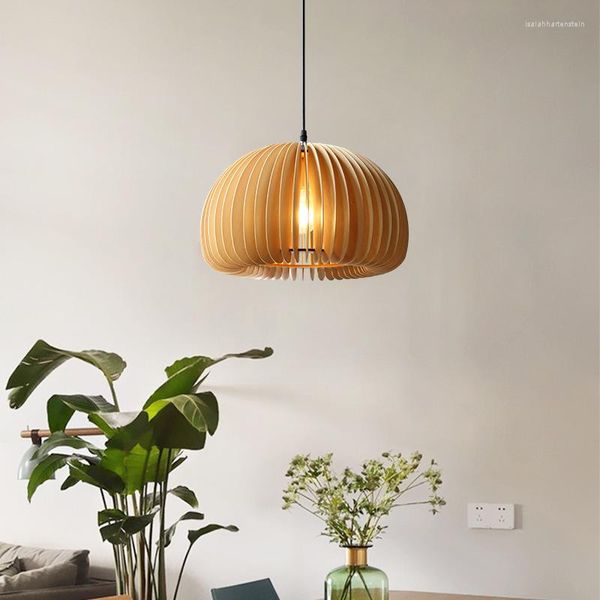 Pendelleuchten Lihgts Holz Hängeleuchte Holzlampe Natürliche E27 LED-Beleuchtung für Wohnzimmer Küche