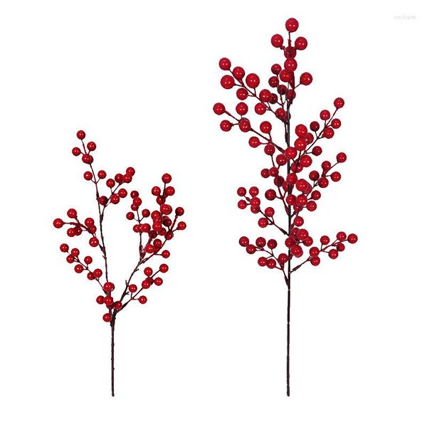 Fiori decorativi 3 pezzi 2 tipi di bacche rosse di Natale boccioli di stame artificiale per ghirlanda di navidad Noel decorazione artigianato avvolgimento