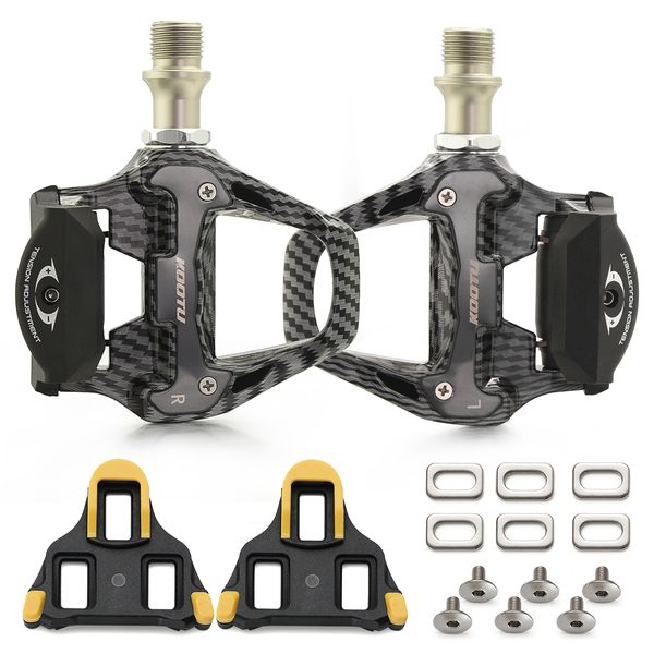 Pedais de bicicleta KOOTU Lock Pedal Carbon Pattern Clip Road com rolamentos selados e travas para SPD System 230614