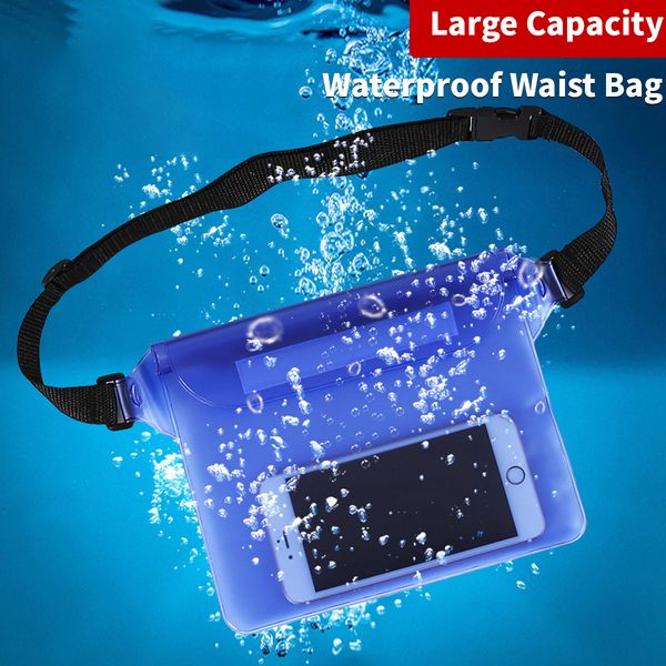 Bolsa de natação à prova d'água, 3 camadas, vedação à prova d'água, mergulho, praia, ombro, cintura, bolsa subaquática para celular