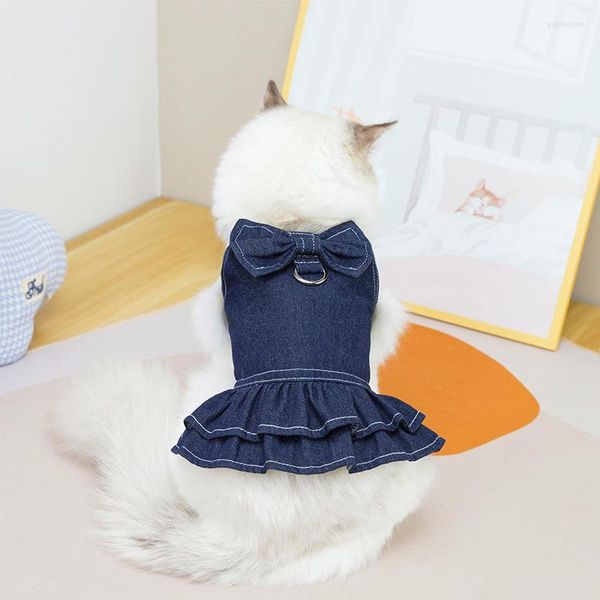 Костюмы для кошек Большой галстук-галстук с джинсовым джинсовым платьем со сцеплением котенка для котенок для питомца для собак кот
