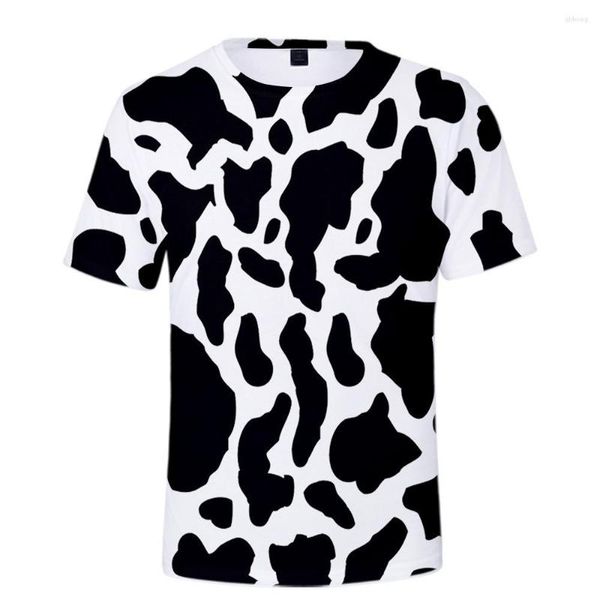 Camisetas masculinas com padrão de vaca leiteira, camiseta infantil de desenho animado, casual, verão, infantil, camiseta de manga curta, personalidade.