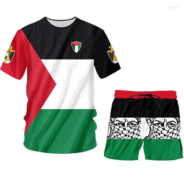 Мужские спортивные костюмы OGKB Мужчины подходят для рубашки 2-PCS Рубашка 2-PCS и шорты 3D Бесплатные палестинские топы шарф девочка летние спортивные костюмы Оптом