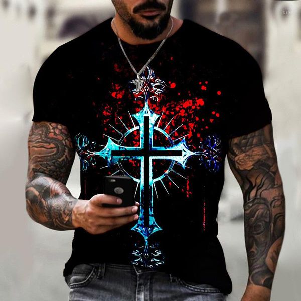 Camisetas masculinas verão barco âncora camiseta 3d estampada manga curta moletom padrão cruzado harajuku vintage oversized t-shi