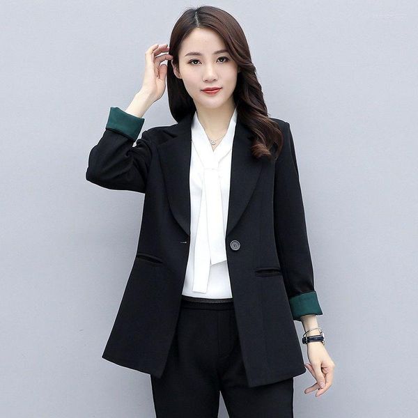 Женские костюмы 2023 Весенняя осенняя женщина средняя длинная маленькая маленькая пиджака Женщина корейский британский стиль онлайн -знаменитости свободные черные пиджаки