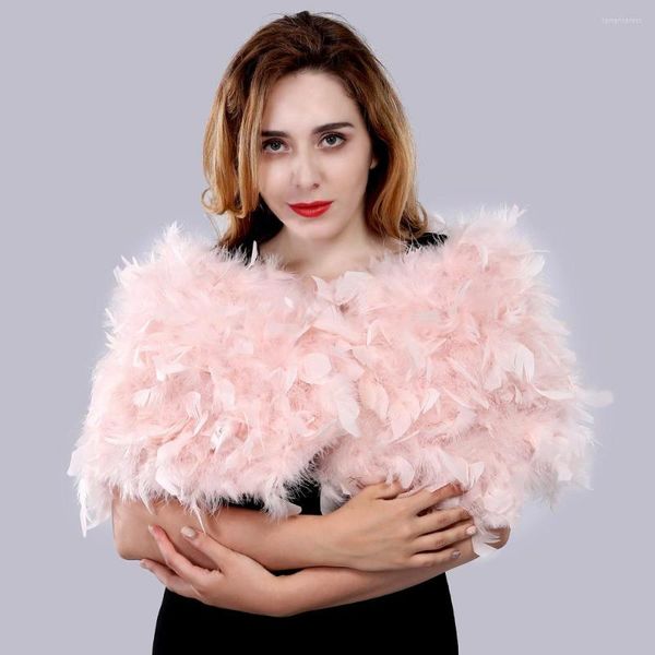 Sciarpe Moda Sexy Scialli di pelliccia di struzzo naturale Lady Knitting GenuineTurkey Wraps Abiti da sera da sposa Fluffy Real