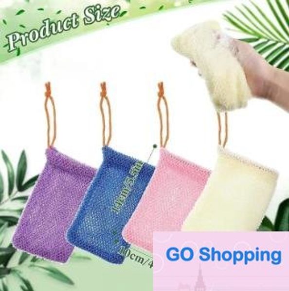 Modischer Peeling-Sparbeutel für die Dusche, Körpermassage, Schrubber, natürlicher Bio-Ramie-Seifenhalter, Tasche, Tasche, Luffa, Bad, Spa, Blasenschaum mit Kordelzug