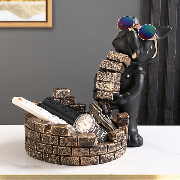 Dekorative Objekte Figuren nordische Heimatkoration Französisch Bulldogge Figur Builder Hund Skulptur Tisch Dekoration Gegenstand für Hausstatue Ornament Aufbewahrung 230613