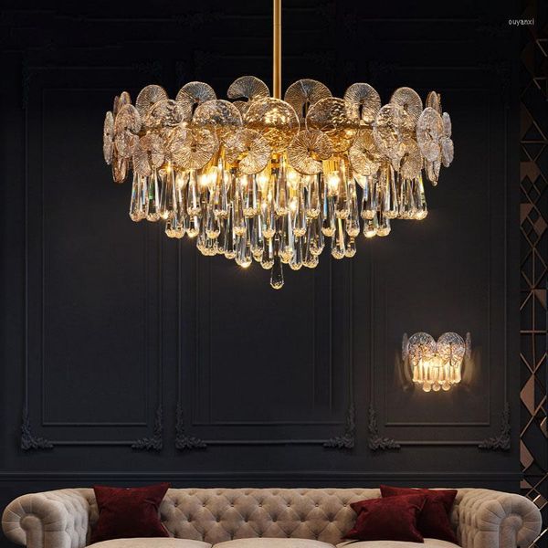 Lâmpadas pingente lustre de teto de lótus moderno para sala de estar quarto de cristal de luxo americano restaurante luz pendurada decoração de casa pendente