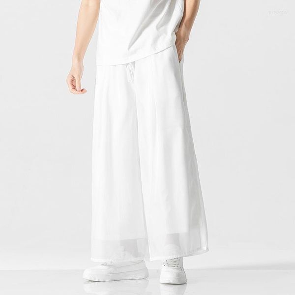 Мужские брюки 2023 Весна лето белые хакама мужские мужчины широкое дно Wushu хлопковое льня