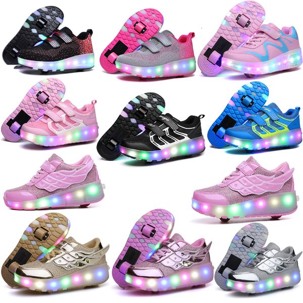 Tênis Duas Rodas Tênis Luminoso Led Light Roller Skate Tênis para Crianças Crianças Led Sapatos Meninos Meninas Sapatos Iluminados Com Rodas Sapato 230613