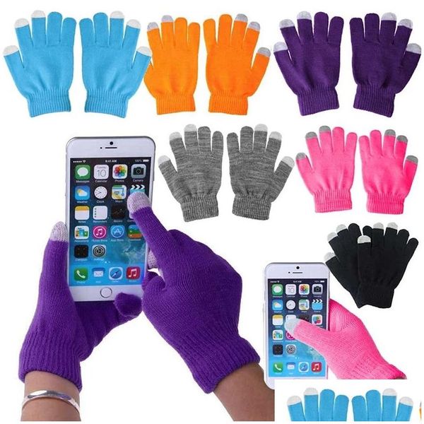Fünf-Finger-Handschuhe Magic Touch Sn Knit Smartphone Texting Stretch Adt One Size Winterwärmer für Frauen Drop Delivery Fashion Access Dhzbf