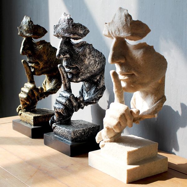 Dekorative Objekte Figuren Nordic Creative Silence Is Gold Statue Harz Denker Skulptur Figur Vintage Home Office Dekoration Moderne Kunst Harz Dekor 230614