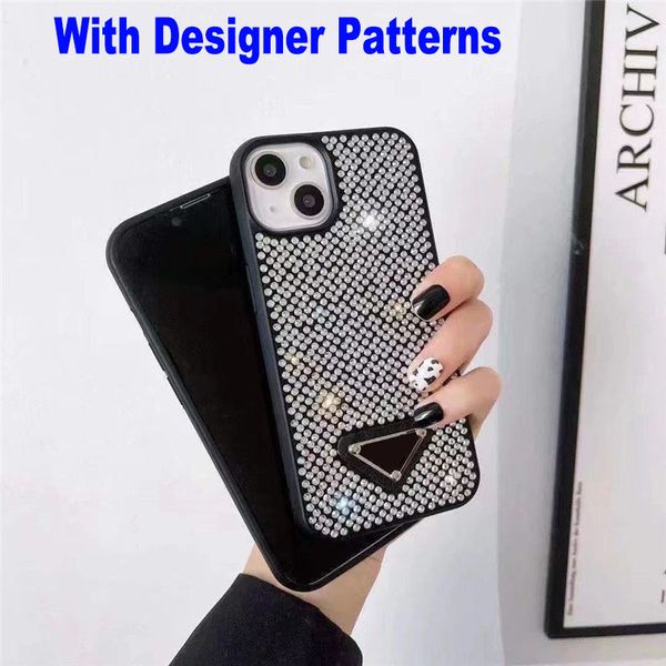 Luxury Triangle P Designer Fundas para teléfonos móviles para iPhone 14plus 14pro 13 12 Pro Max 11 Clear Glitter Rhine Stone Case Bling Shiney 13promax 12promax 11promax Contraportada