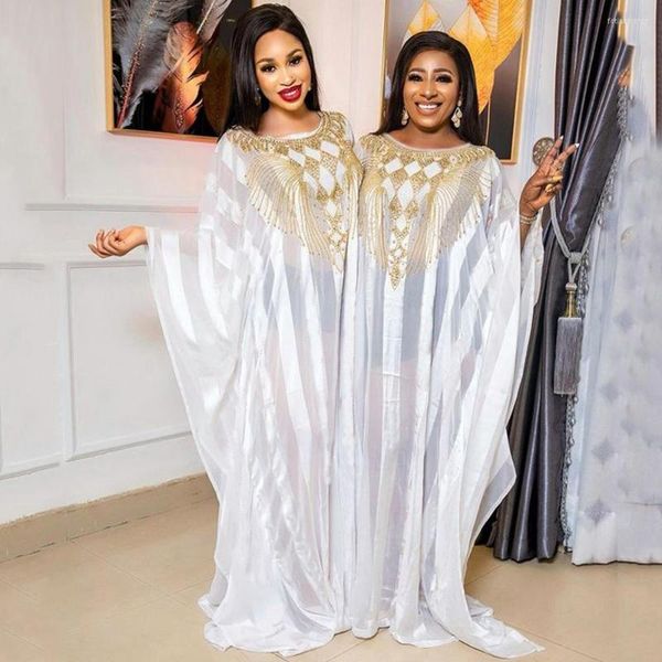 Roupas étnicas Vestidos africanos para mulheres Branco Dashiki África Robe Africaine Femme Fino Noite Vestido Longo Roupas E Forro