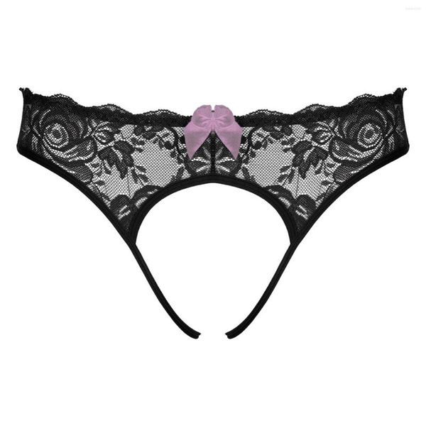 Herren G Strings Höschen Crotchless Slips Blumenspitze Sexy G-String Unterhose Schleife T-Rücken Sissy Male Gay Unterwäsche Offene BuThongs