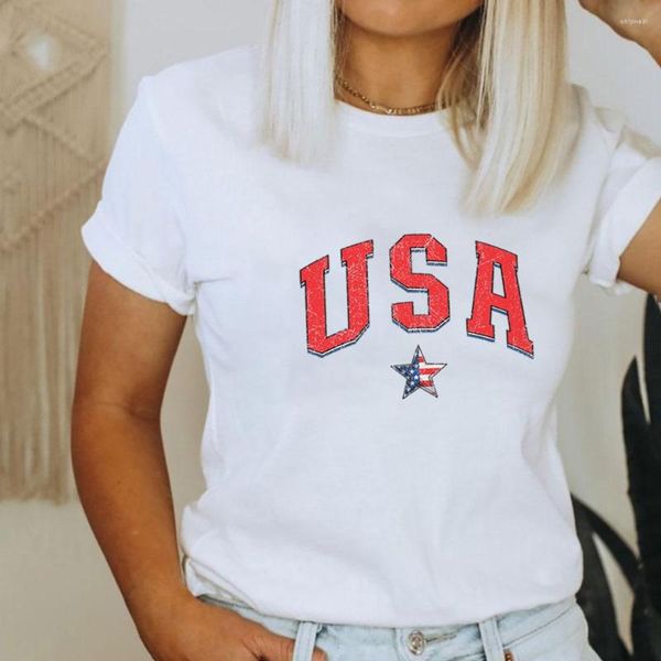 Dames T-shirts Onafhankelijkheidsdag USA Kleurenprint Aankomst 4 juli Shirt Katoen Vrouwen T-shirt Unisex Grappig Zomer Casual Korte mouw Top Vakantie Tee