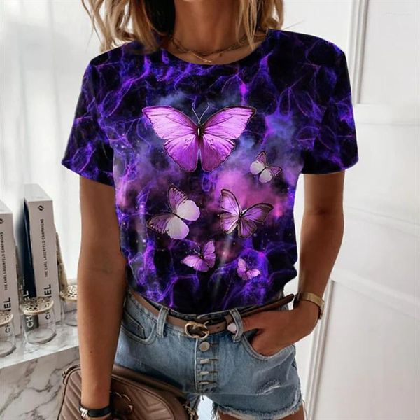 T-Shirts für Damen, Sommer, 3D-Schmetterlings-Grafikdruck, T-Shirts für Damen, modisch, kurzärmelig, Tops, Kleidung, Y2K, Frauen, weiblich, Mädchen