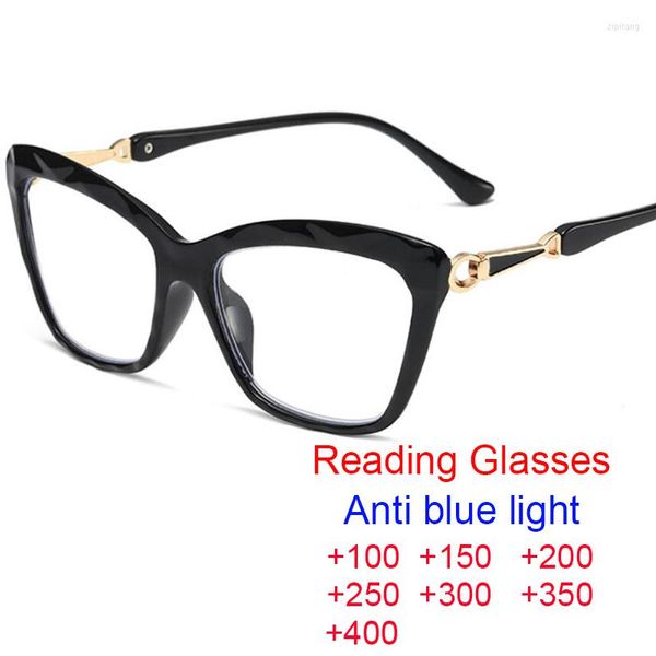 Óculos de sol moda ultraleve olho de gato anti-luz azul óculos de leitura feminino designer de luxo óculos de hipermetropia acabados 2.5