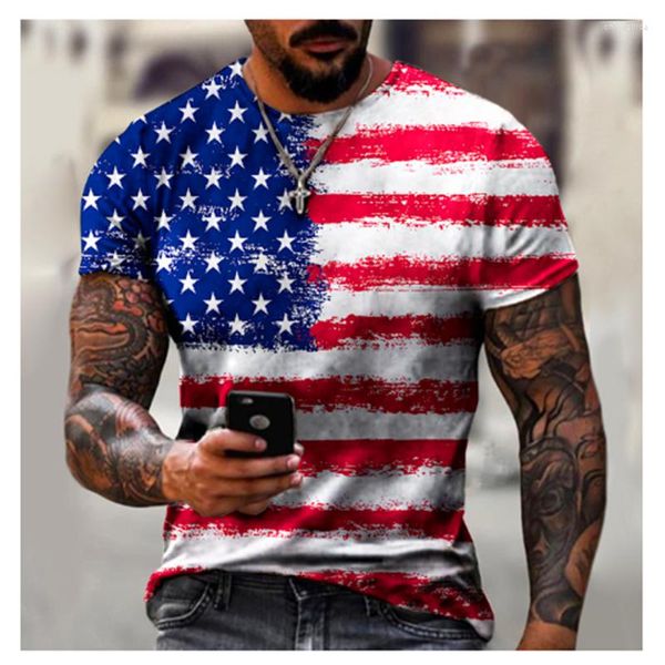 T-shirt da uomo T-shirt da uomo Independence Day Usa Flag Stripes Stampa 3d T-shirt da uomo oversize estiva Manica corta Traspirante Abbigliamento da uomo Top