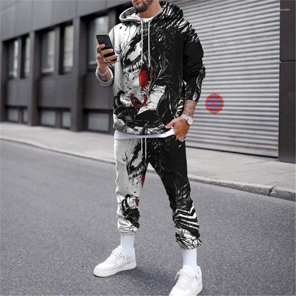 Agasalhos masculinos impressos em 3D, moda outono, decote redondo, suéter masculino, roupas esportivas, moletom casual, calça jogger, 2 peças, conjunto pulôver