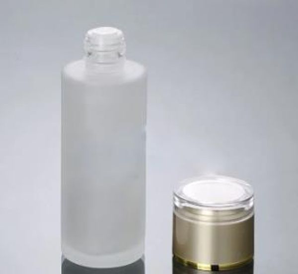 Garrafa de vidro fosco por atacado com tampa dourada, garrafa de toner de loção de vidro frost 120 ml garrafa de vidro de embalagem de cosméticos