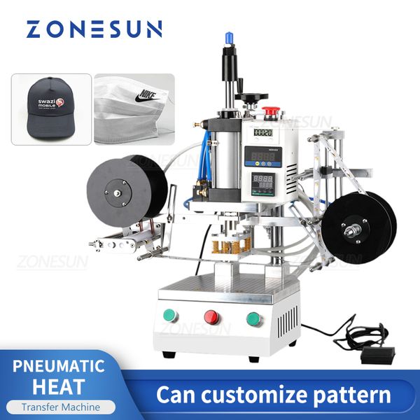ZONESUN Máscara Pneumática Máquina de transferência de calor Máquina de estampagem a quente Meias Palmilhas Logotipo personalizado