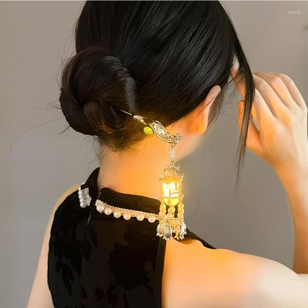 Fermagli per capelli 2023 Pin Sticks Accessori per luci a LED per donna Bambini Copricapo con nappa di fiori di loto retrò