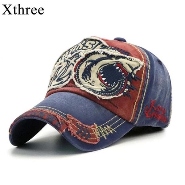 Xthree Washed Baseball Cap Fitted Cap Hat для мужчин Bone Women Gorras Casual Cacquette Emelcodery Shark 2208105286475209S