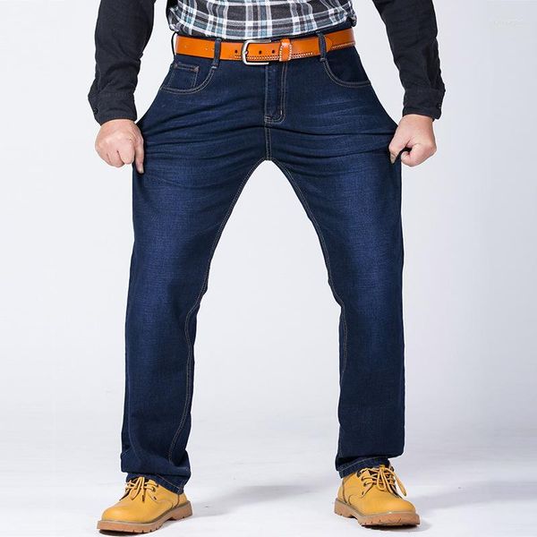 Jeans da uomo Autunno Plus Size Casual da uomo 42-52 Pantaloni alla moda Pantaloni larghi a vita alta con cerniera profonda aperti Pantaloni extra large.