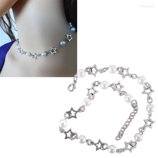 Подвесные ожерелья y2k жемчуг Полово -звездное ожерелье Женщины мода Egirl emo панк гранж