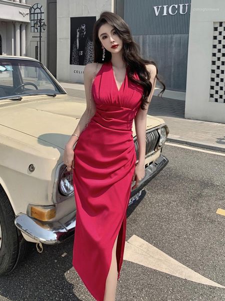 Casual Kleider Mode Sommer Elegante Frauen Abendkleid Retro Sexy Halter Midi Party Kleid Urlaub Geburtstag Robe Femme Mujer Vestidos