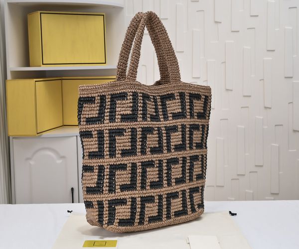 Bolsa de compras Bolsa de praia de grife Bolsa de fibra Bolsa de ombro Moda feminina Bolsa de ráfia Bolsa de mamãe Bolsa de tecido de luxo Bolsa de malha estilo verão 34cm