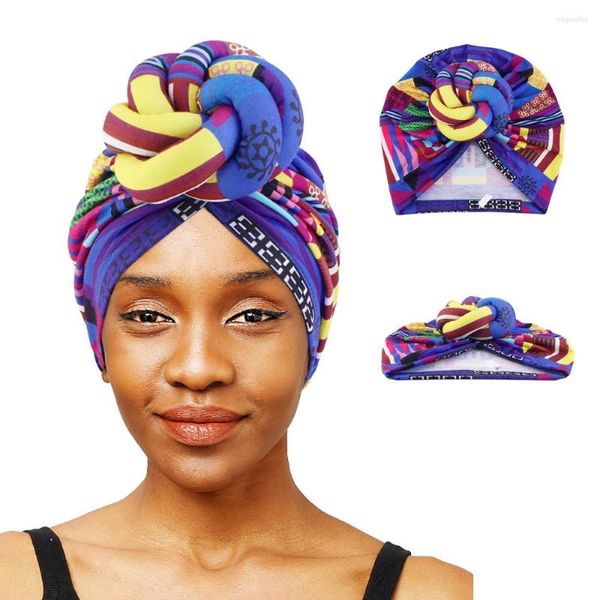 Roupas étnicas 3D Flor Muçulmana Feminina Hijabs Com Nó Envoltório de Cabeça Capa de Festa Elegante Chapéu com Estampa Africana Turbante Mujer Acessórios para o Cabelo