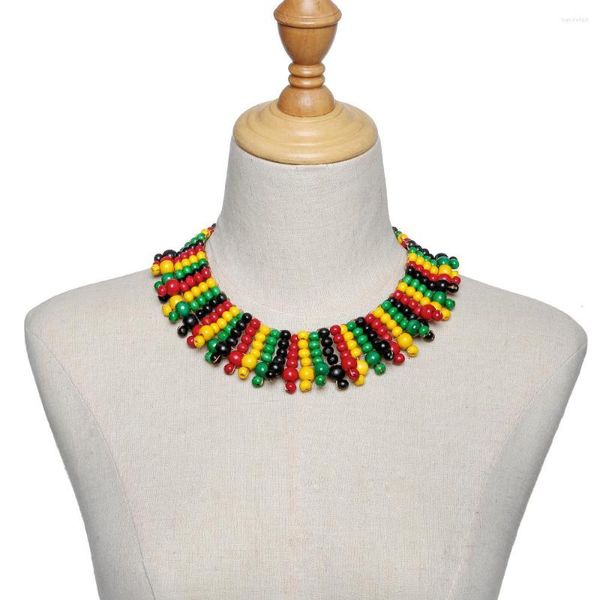 Halsband im afrikanischen Stil, Muster für Damen, Schmuckzubehör, bunte handgefertigte Holzperlen, mehrlagige Ketten, Perlenhalskette