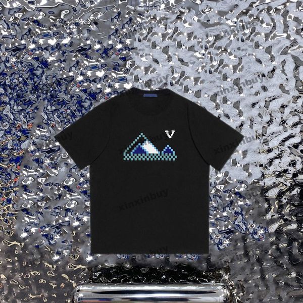 Xinxinbuy Мужчины дизайнерская футболка футболка 23ss Mosaic Mountain Price Print