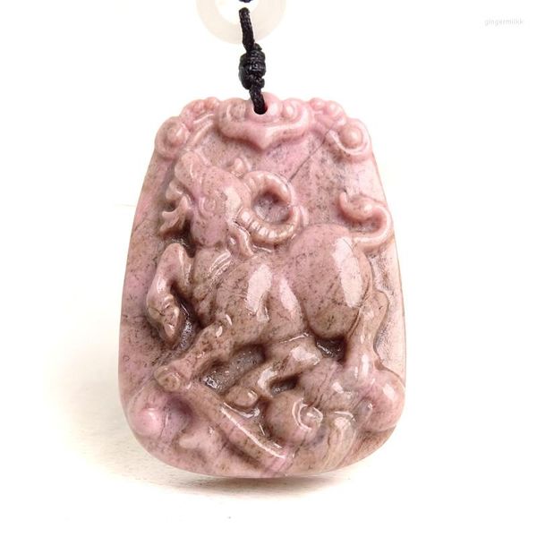 Collane con ciondolo Mucca scolpita Gemma naturale Pietra Gioielli Rhodonite Diaspro Perline Corda Collana a catena Di moda Regalo Per Per donna Per uomo