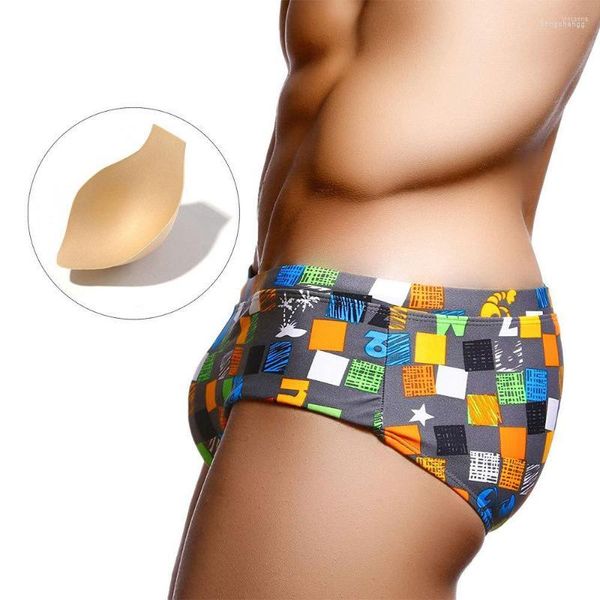 Roupa de banho masculina masculina divertida carta impressa 2023 verão maiô cueca maiô com almofada calções de praia moda curta esportes