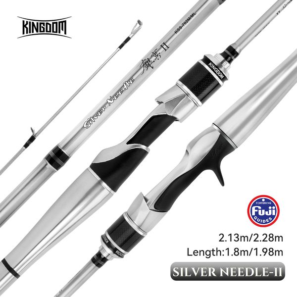 Varas de pesca para barcos Kingdom AGULHA DE PRATA Vara de pesca ultraleve de giro rápido 2 seções UL L ML M MH Fuji Ring Fundição de fibra de carbono Travel Rod 230614