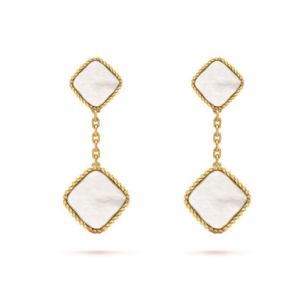 Brincos de luxo 4/Quatro Folhas Trevo Charm Stud Brincos Atrás Madrepérola Prata Moda Ágata Banhada a Ouro 18K para Mulheres Meninas Jóias de Casamento dos Namorados