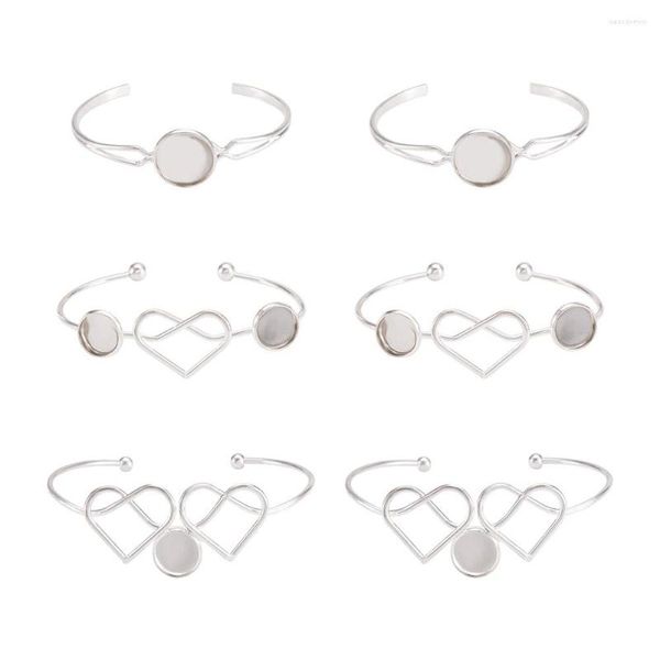 Pulseira 4 peças de latão 2 peças de punho de ferro coração aberto com base em branco para pulseiras faça você mesmo joias descobertas