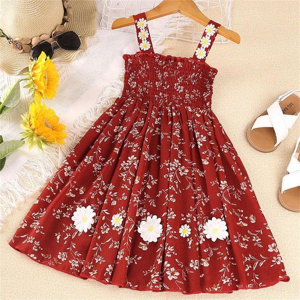 Abiti da ragazza Vestito da neonato per bambini Fiori schiacciati Girasole Halter Princess Dinner Casual Fancy Tween Ballet