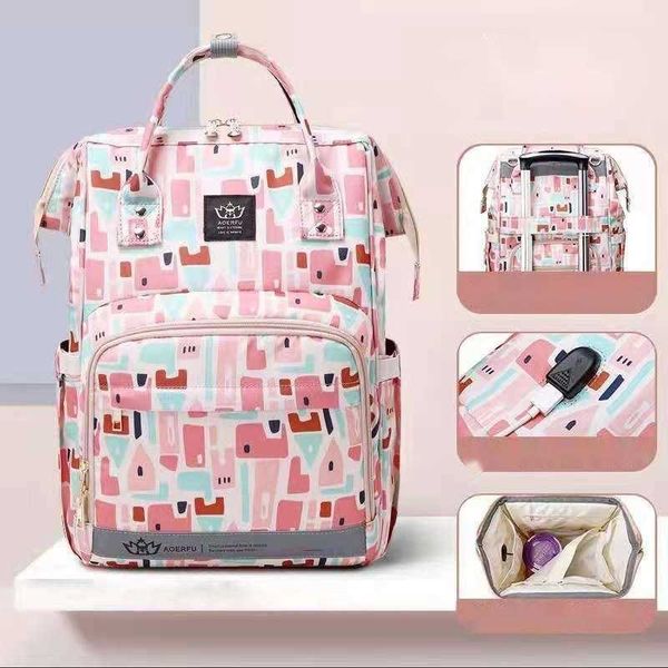 Mochila, bolsa multifuncional de grande capacidade camuflagem para mamãe e bolsa para bebê bolsa usb para mãe