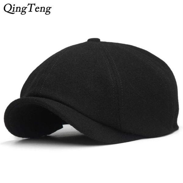 Сплошные черные винтажные мужчины Berets Caps шерстяная шляпа Beret French