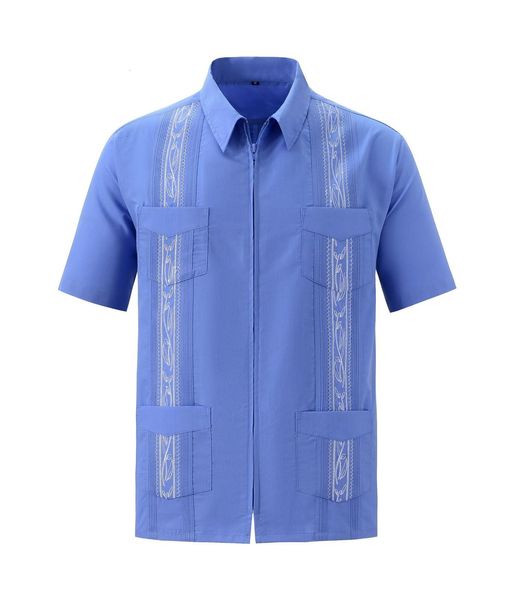 Camisas casuais masculinas manga curta guayabera cubana com zíper frontal e havaiana mexicana com bolso 230614