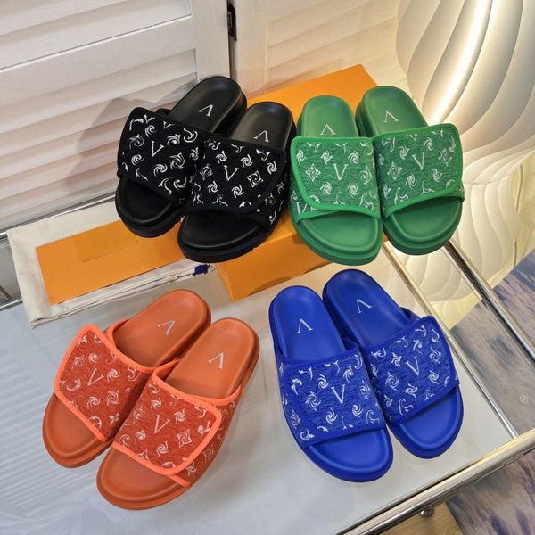 Miami Pool Pillow Comfort Chinelos Designer Sandálias Luxo Em Relevo Impressão Slides Pôr-do-sol Flat Mules Summer Beach Chinelos sapatos masculinos femininos Tamanho 35-45 L3dM#