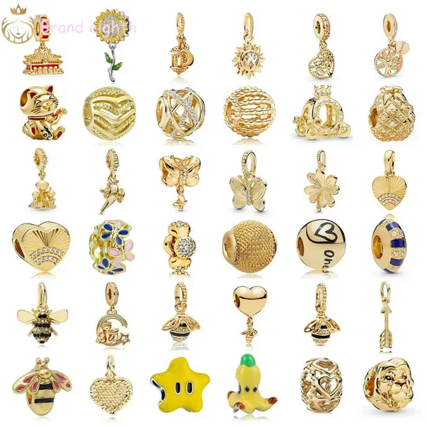 Для чар Pandora Sterling Silver Beads Dangle Gold Color Lucky Cat Bee Aneaps